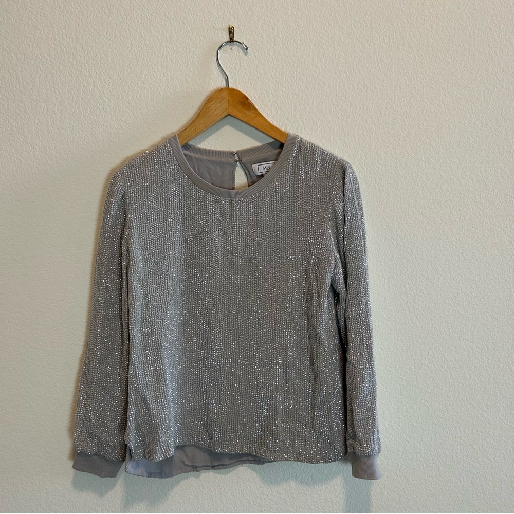 MLV Glittering Sequin Beaded Gray Cropped Blouse